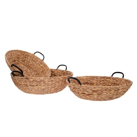 SET 3 WATER HYACINTH BASKET WITH BLACK HANDLES 55Χ16CM, 50X14CM, 45X12CM