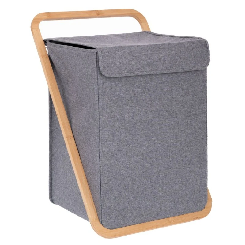 GREY FABRIC LAUNDRY BASKET WITH LID 40X40X70CM