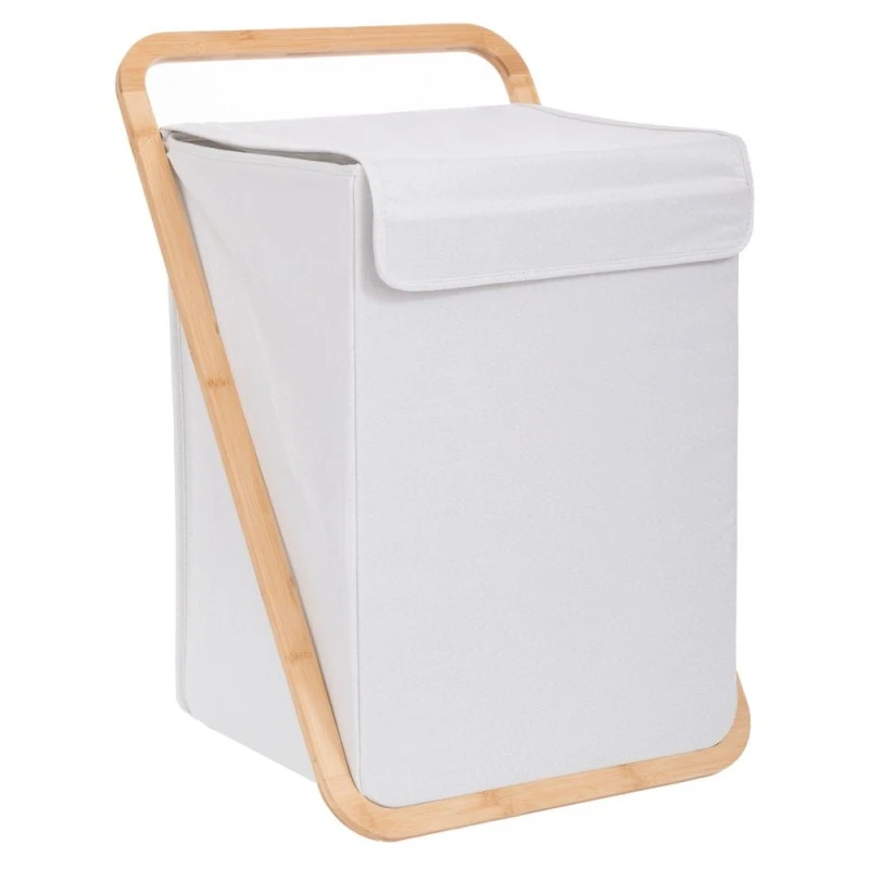 CREAM FABRIC LAUNDRY BASKET WITH LID 40X40X70CM