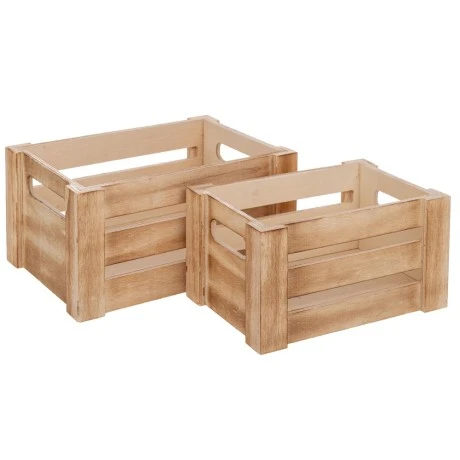 SET 2 NATURAL WOODEN CRATE 18X12X9 15X10X8CM