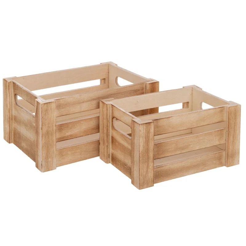 SET 2 NATURAL WOODEN CRATE 18X12X9 15X10X8CM