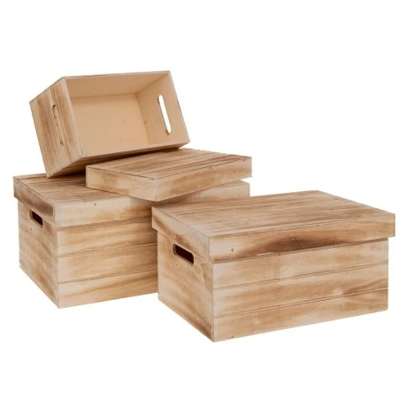 SET 3 NATURAL WOODEN BOX WITH LID 37X27X18 32X22X16 27X17X14CM