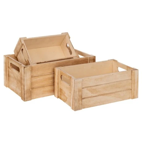 SET 3 NATURAL WOODEN CRATE 27X17X11 23X14X9 19X11X8CM