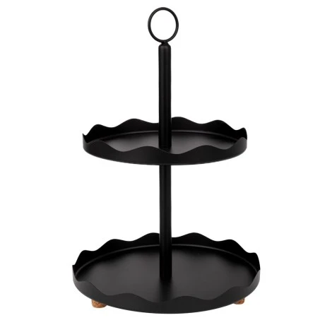 BLACK METAL TWO TIER TRAY D28X42CM