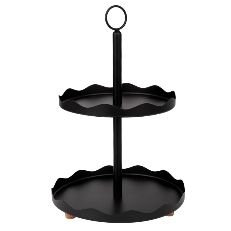 BLACK METAL TWO TIER TRAY D28X42CM