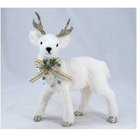 XMAS WHITE DEER WITH GOLD ANTLERS AND GOLD PICΚ ON NECK 23X11,50X30,5CM