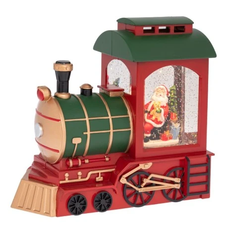 XMAS RED GREEN PLASTIC TRAIN WITH LED ROTATED GLITTER 24.5X11X22CM.BATTERY(3XAAA)+USB
