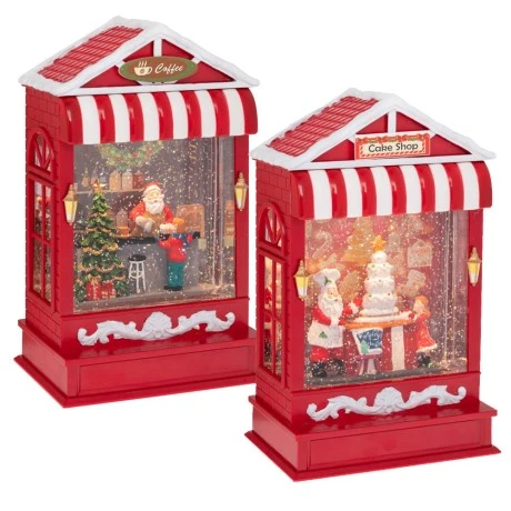 XMAS BORDEAUX  PLASTIC COFFEE SHOP WITH LED ROTATED GLITTER 16X9.3X25.6CM.BATTERY(3XAAA)+USB