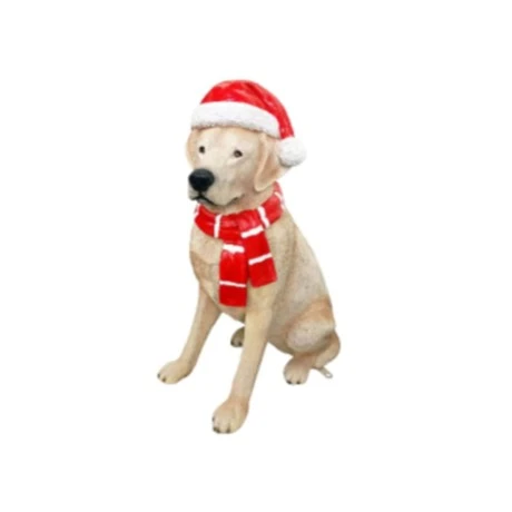 XMAS RESIN SIITING DOG WITH RED SCARF 60X30X76CM