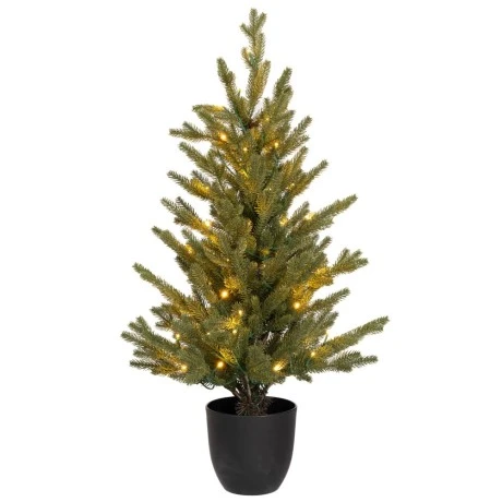 CHRISTMAS TREE PRE-LIT WITH POT 90CM WITH 50 LED WARM WHITE STEADY LIGHTS
