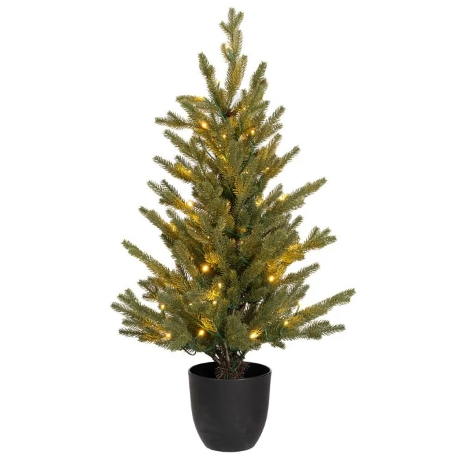 CHRISTMAS TREE PRE-LIT WITH POT 90CM WITH 50 LED WARM WHITE STEADY LIGHTS