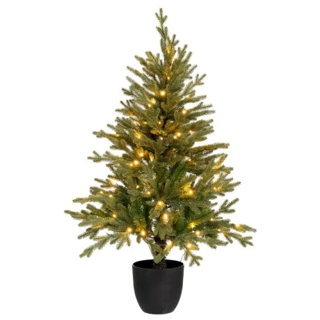 CHRISTMAS TREE PRE-LIT WITH POT 120CM WITH 100 LED WARM WHITE STEADY LIGHTS