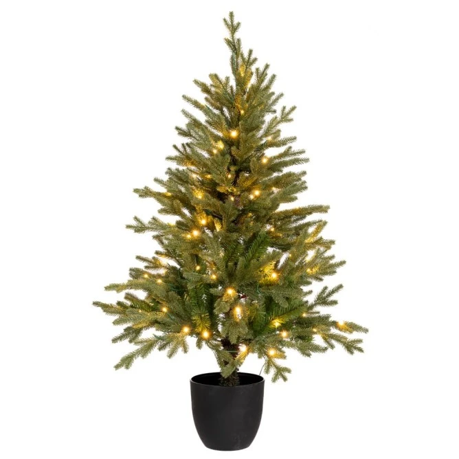 CHRISTMAS TREE PRE-LIT WITH POT 120CM WITH 100 LED WARM WHITE STEADY LIGHTS