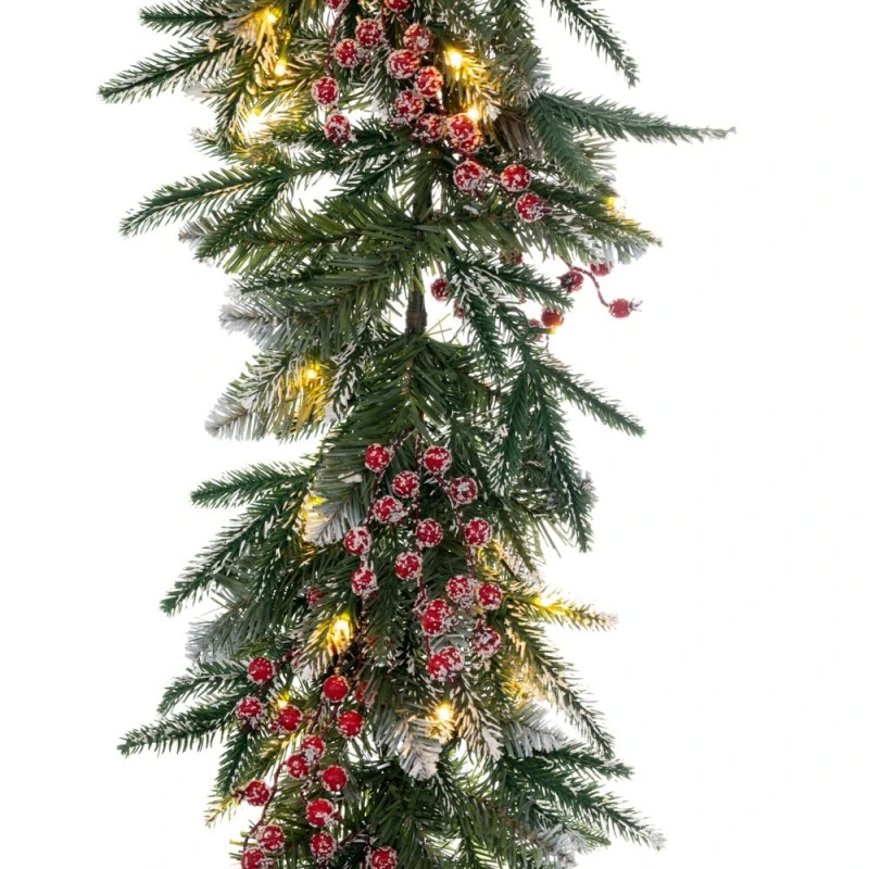 PRE-LIT SNOWY GARLAND 270CM WITH BERRIES AND 80 LED WARM WHITE STEADY AND END CONNECTED LIGHTS