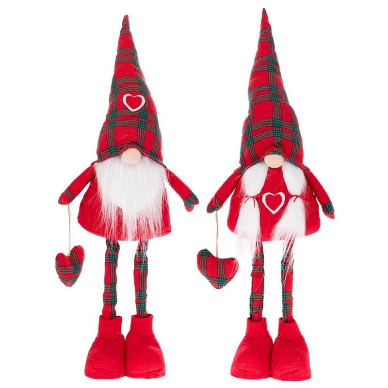 XMAS SET 2 RED FABRIC FOLDABLE GNOME WITH HEART 70CM