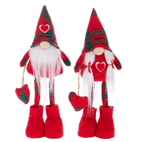 XMAS SET 2 RED FABRIC FOLDABLE GNOME WITH HEART 30CM