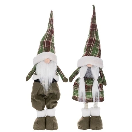 XMAS SET 2 GREEN FABRIC FOLDABLE GNOME WITH HEART 70CM
