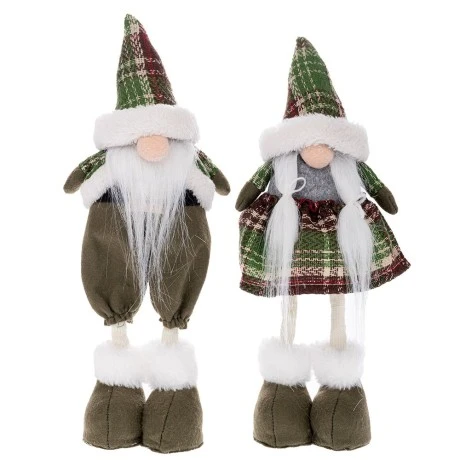XMAS SET 2 GREEN FABRIC FOLDABLE GNOME WITH HEART 30CM