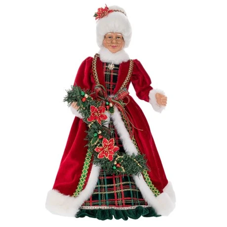 XMAS RED COLOR CHECKERED MRS SANTA WITH GARLAND ON HEADS 45CM