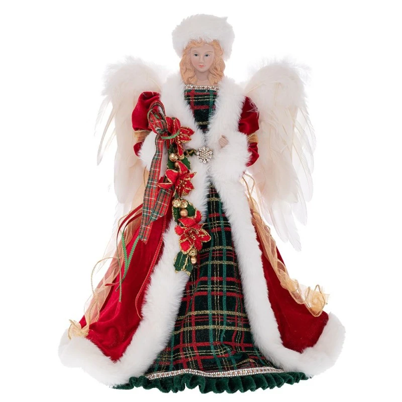 XMAS RED  GREEN CHECKERED ANGEL 40CM