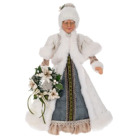 XMAS MRS SANTA IN MINT GREEN COLOR HOLDING A WREATH 45CM