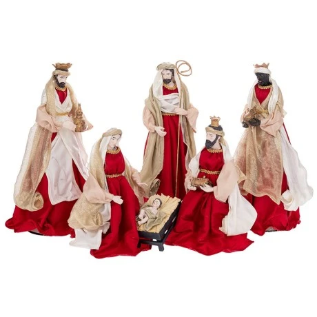 XMAS SET 6 RESIN NATIVITY FIGURINES IN RED COLOR 40CM