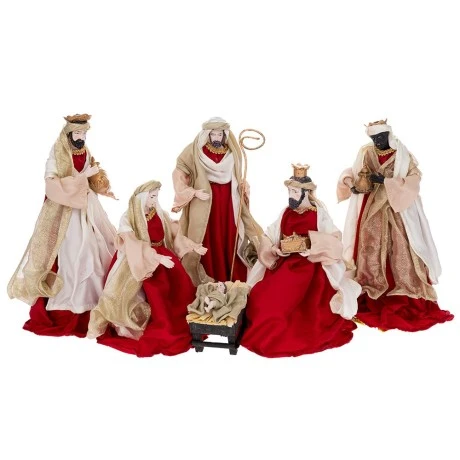 XMAS SET 6 RESIN NATIVITY FIGURINES IN RED COLOR 30CM