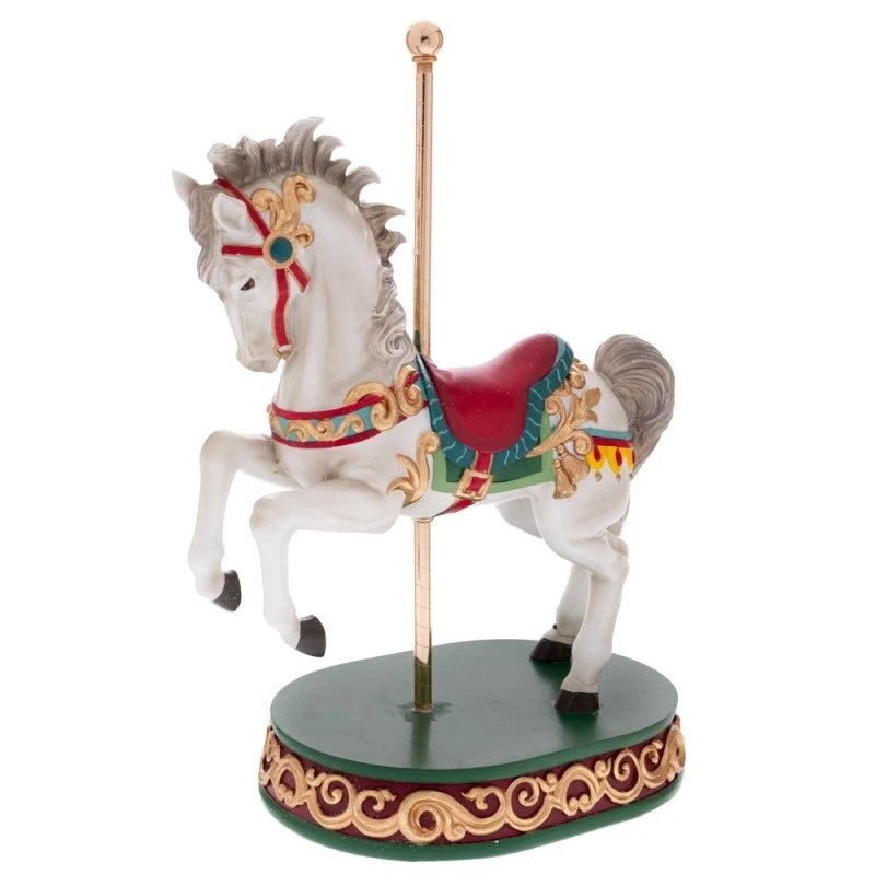 XMAS \nWHITE RESIN CAROUSEL HORSE IN VERTICAL COMPOSITION 30X18,5X40CM