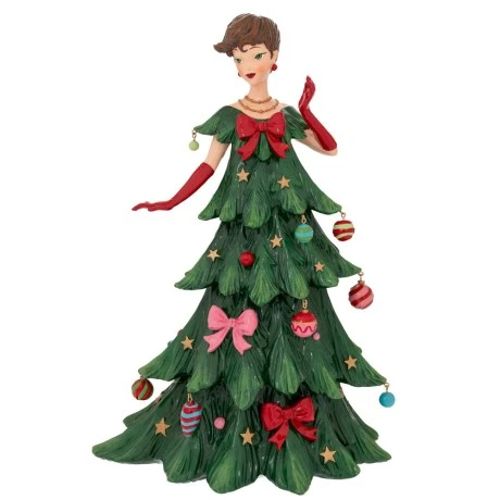 XMAS RESIN GIRL WITH A TREE-SHAPE DRESS 28X26X40CM