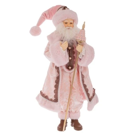 XMAS POLYRESIN SANTA CLAUS WITH A FABRIC PINK COSTUME