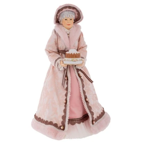 XMAS POLYRESIN MRS SANTA WITH A FABRIC PINK DRESS 38,5X37X63,5CM
