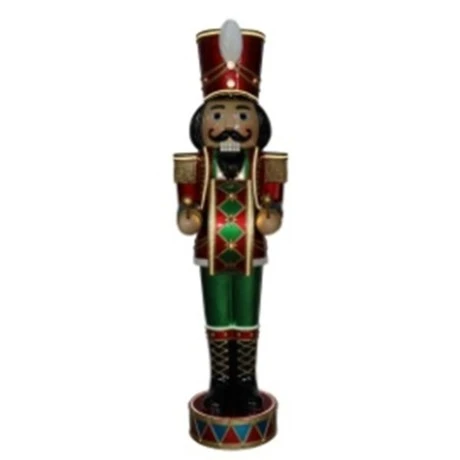 XMAS RED GREEN POLYRESIN NUTCRAKE WITH LED LIGHT, MOVEMENT AND MUSIC WITH TIMER 56X42X192CM