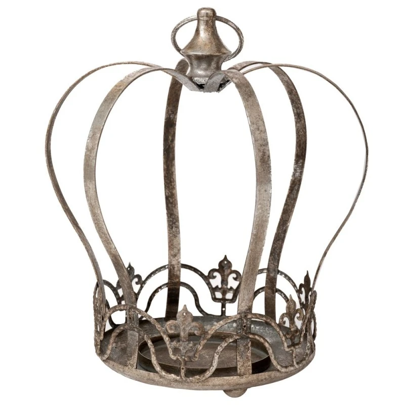 SILVER METAL CANDLE HOLDER CROWN 25X22X29CM