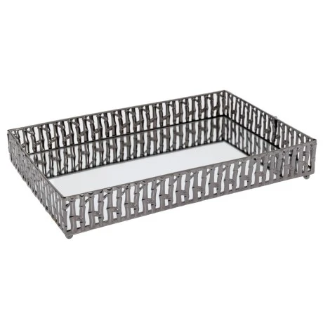 SILVER METAL TRAY 20X30 CM WITH MIRROR SURFACE