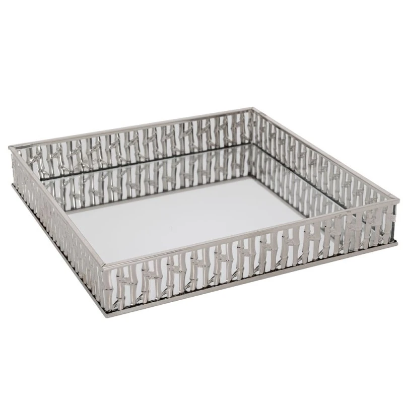 SILVER METAL TRAY 25X25 CM WITH MIRROR SURFACE