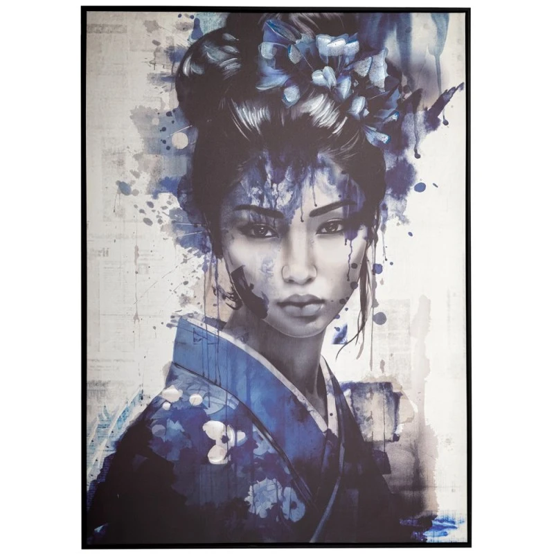 BLUE JAPANESE GIRL PAINTING 103X143CM WITH BLACK FRAME ON PRINTED CANVAS