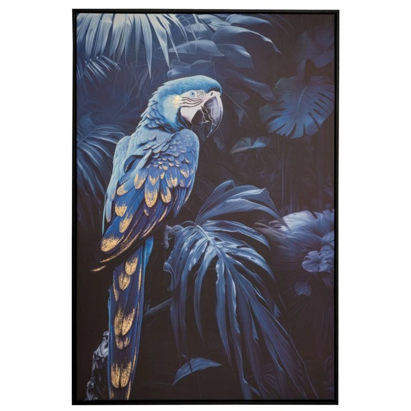 BLUE PARROT GOLD FOIL PAINTING 83X123CM WITH BLACK FRAME ON PRINTED CANVAS