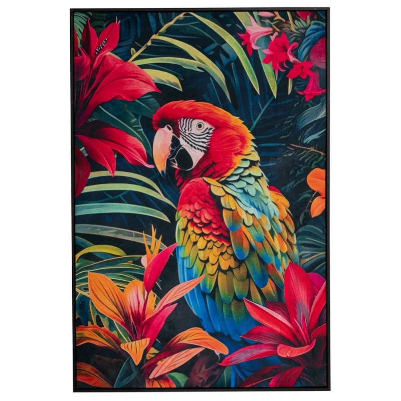 COLORFUL PARROT PAINTING 83X123CM WITH BLACK FRAME ON PRINTED CANVAS