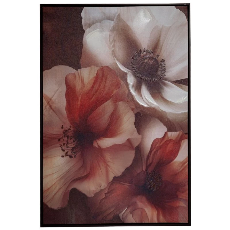 CREAM FLOWERS PAINTING 83X123CM WITH WENGE FRAME ON PRINTED CANVAS