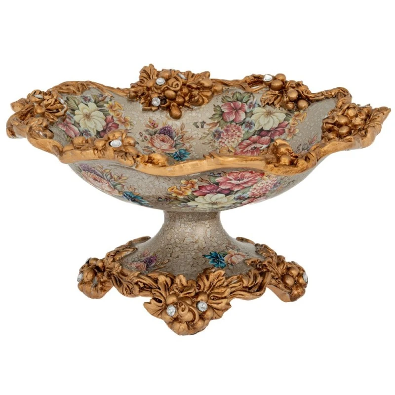 DECO FLORAL POLYRESIN PLATE IN STAND AND GOLD DETAILS 30X30X18CM