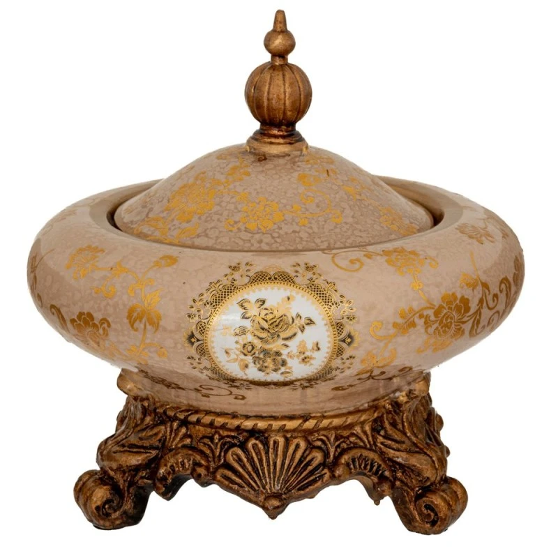 DECO POLYRESIN BOWL WITH LID 18X19CM