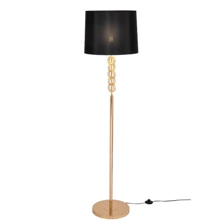 GOLD METAL FLOOR LAMP 38Χ155CM WITH CIRCLES AND BLACK FABRIC SHADE