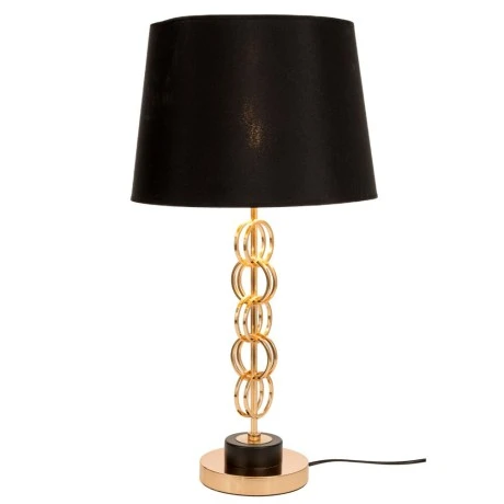 GOLD METAL TABLE LAMP 33Χ62CM WITH CIRCLES AND BLACK FABRIC SHADE