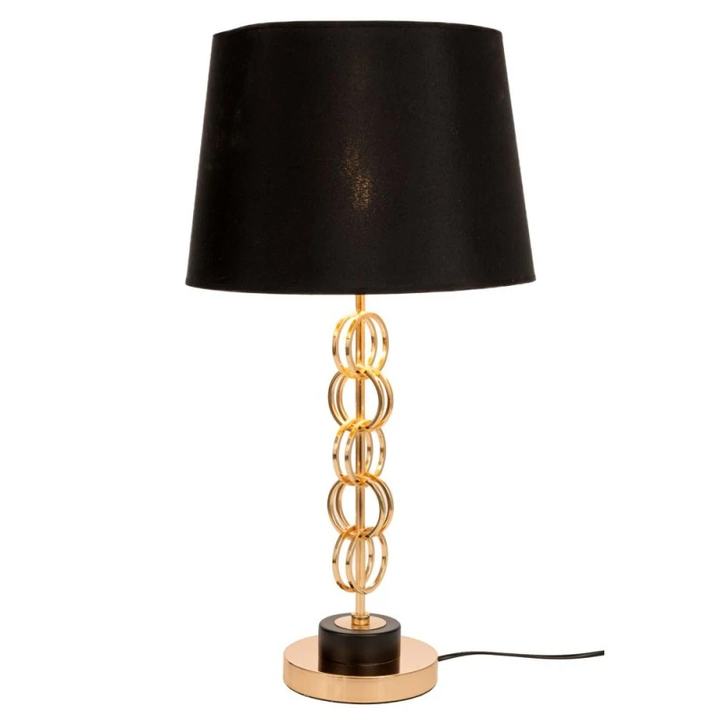 GOLD METAL TABLE LAMP 33Χ62CM WITH CIRCLES AND BLACK FABRIC SHADE