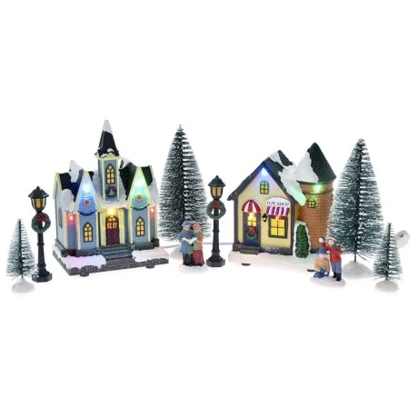 CHRISTMAS RESIN VILLAGE SCENE SET OF 10 PCS