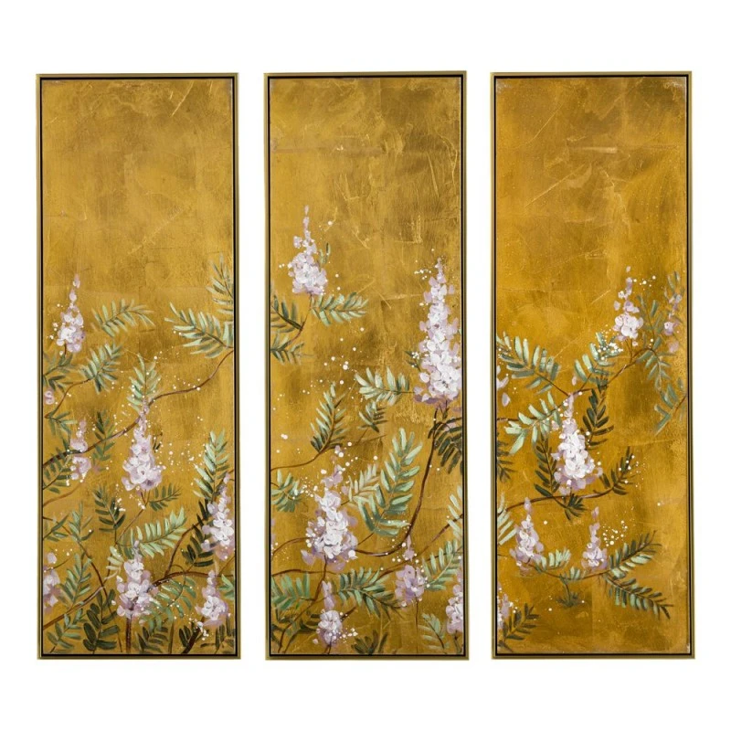 GOLD FOIL SET 3 OIL PAINTING 120X120CM WITH GOLD FRAME ON CANVAS