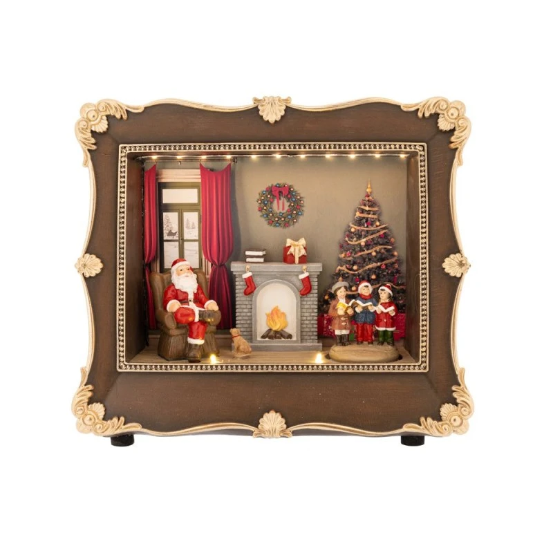 CHRISTMAS FRAME WITH SANTA AND FIREPLACE 26X10X22CM WITH LIGHTS-MUSIC BATTERY OPPERATED