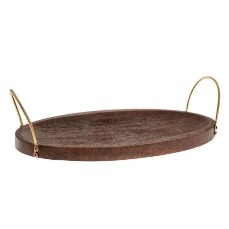 DECO BROWN WOODEN TRAY WITH GOLD HANDLES 36X20X10CM