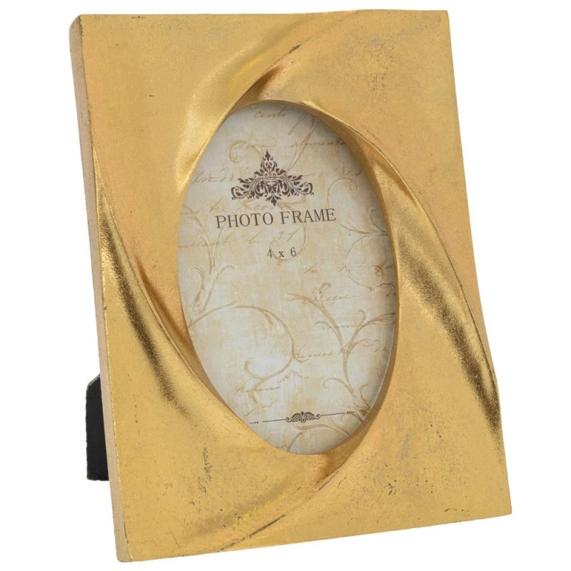 DECO BROWN RESIN PHOTO FRAME WITH GOLD DETAIL 16X3X21CM