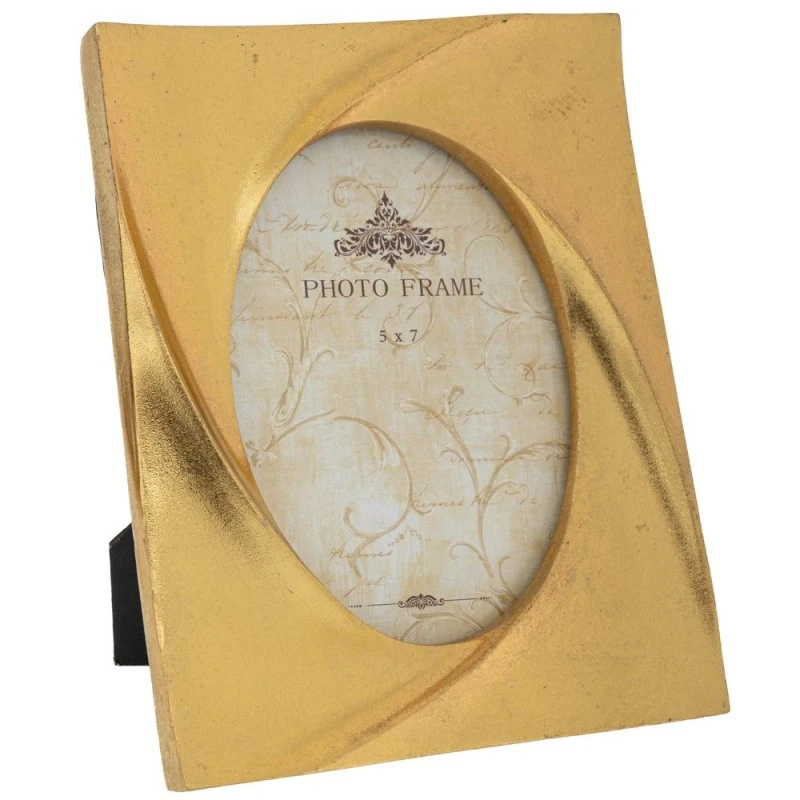 DECO BROWN RESIN PHOTO FRAME WITH GOLD DETAIL 18X3X23CM